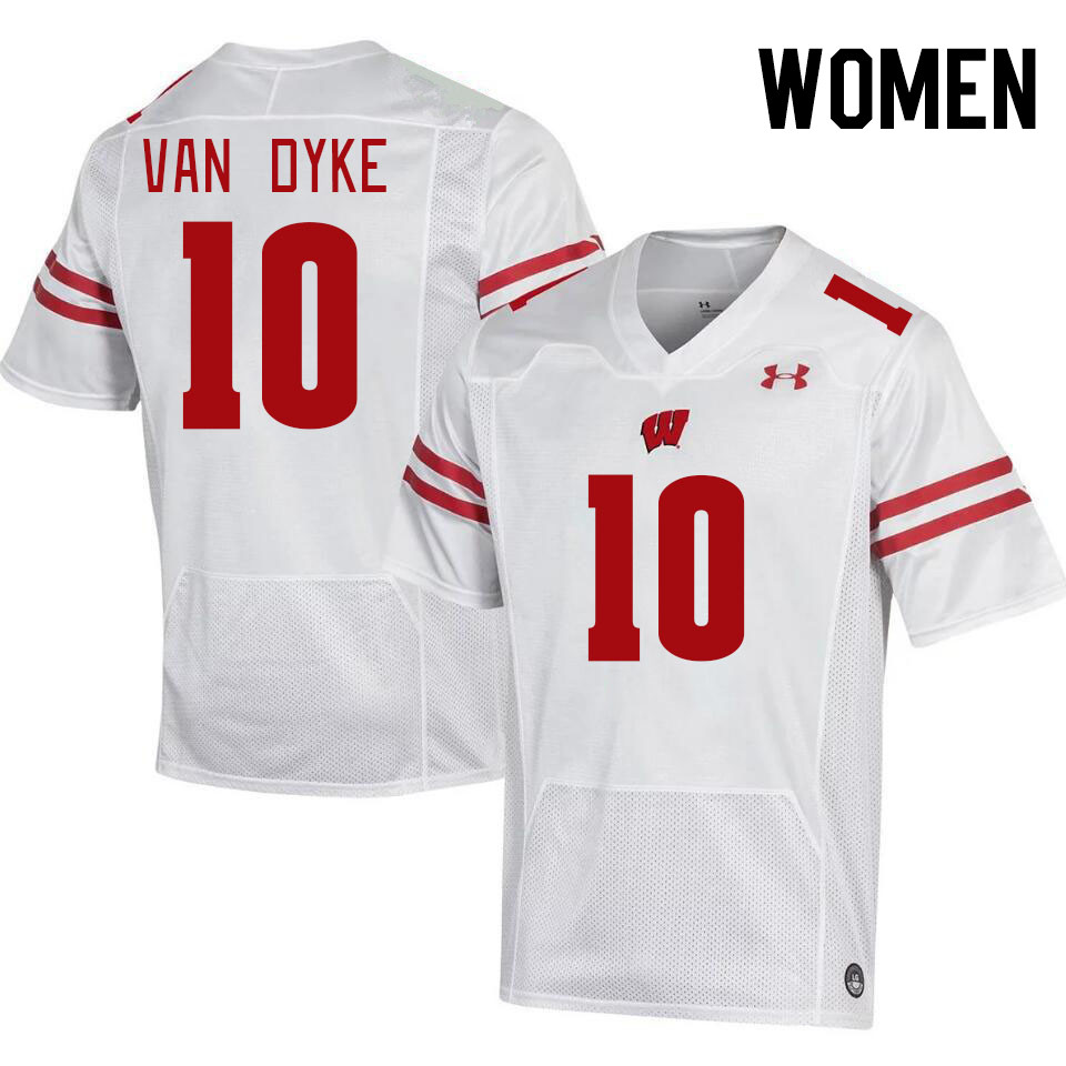 Women #10 Tyler Van Dyke Wisconsin Badgers College Football Jerseys Stitched-White